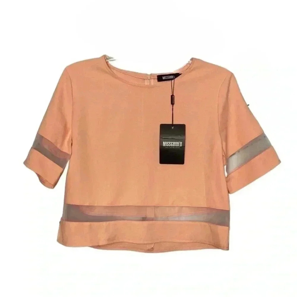 Missguided Coral Pink Sheer Insert Crop Top